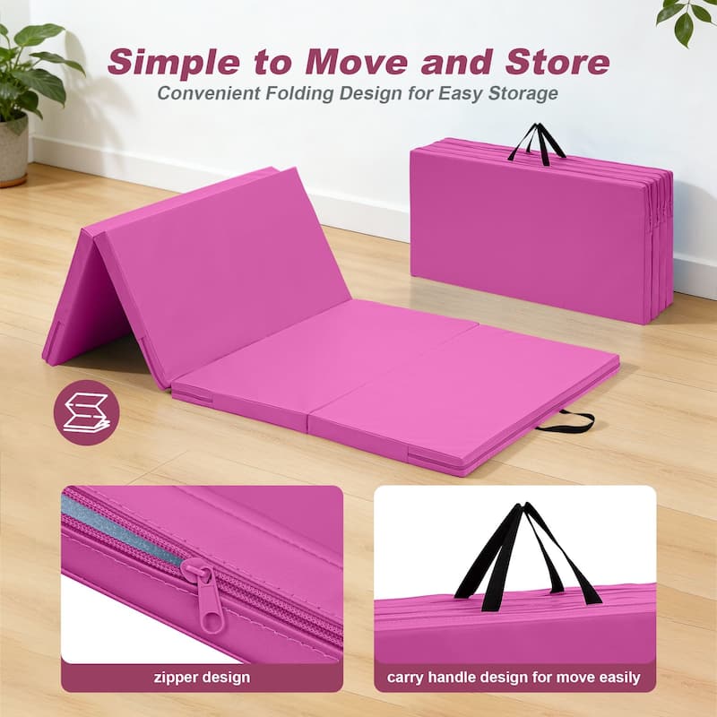 Zenova Gymnastics Mat 6' x 3' x 2" Four Fold Folding Exercise Mat with Carrying Handles