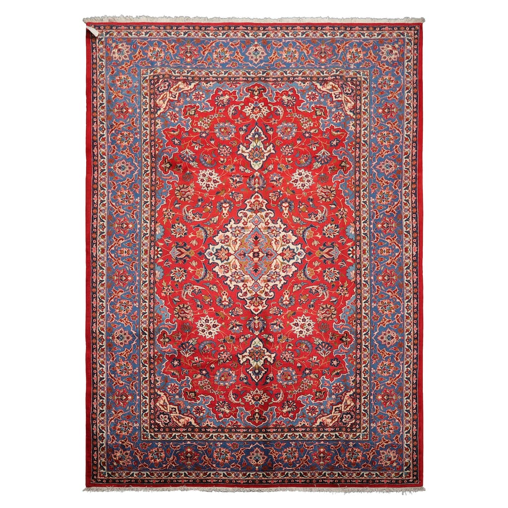 7'2''x10'4'' Hand Knotted Wool Red Isfahan Traditional Rug - 7' 2'' x 10' 4''