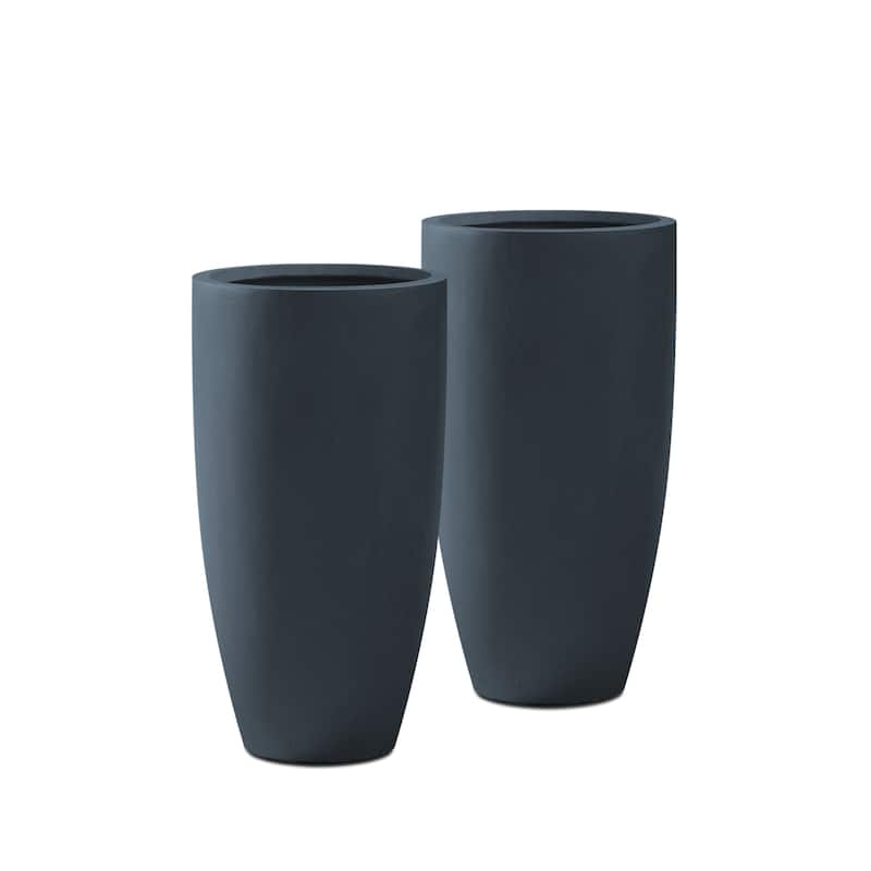 Kante 13.39 in. x 23.62 in. Round Charcoal Finish Lightweight Concrete and Fiberglass Indoor Outdoor (Set of 2) - Charcoal