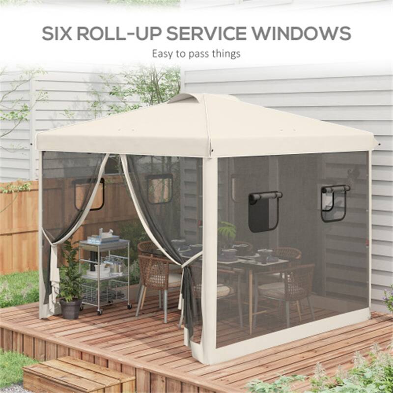 Beige and Black Pop-Up Tent for 9 People with UV30+ Protection Adjustable Legs Mesh Windows for Camping Beach Backyard - Beige-Black
