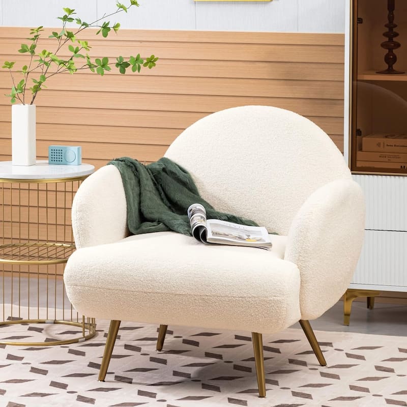 XINMICS Modern Accent Chair Upholstered Armchair for Living Room, Bedroom - Off-White