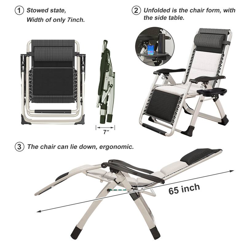 DoCred White Zero Gravity Chair, Patio Lounge Chair with Cup Holder - 26 "L x 28 "W x 45 "H