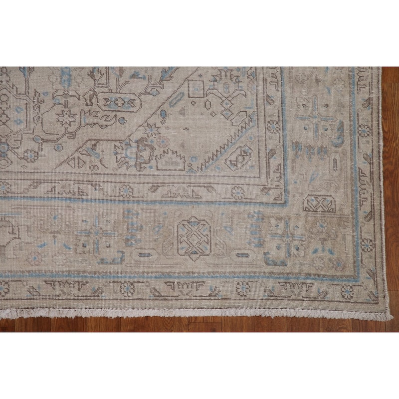 Distressed Muted Tabriz Persian Rug Handmade Vintage Wool Carpet - 6'5" x 9'3"