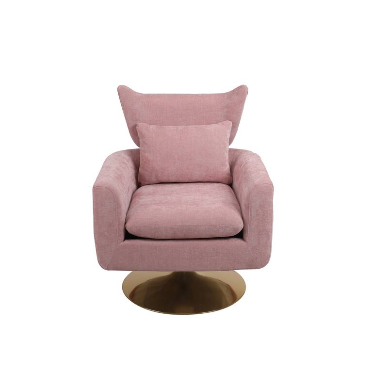 Swivel Accent Chair with Pillow Wide Upholstered & Gold Base, Modern Barrel Chair, 360-degree Swivel Sofa Chair for Living Room
