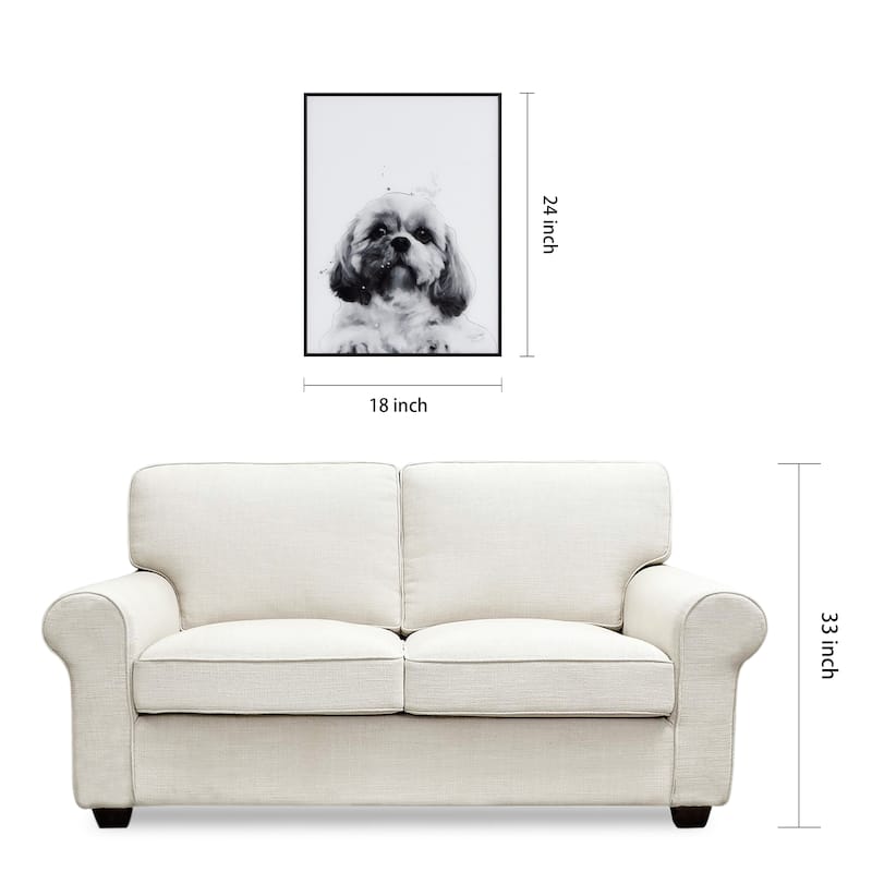 "Shih-Tzu" Black and White Pet Paintings on Printed Glass Encased with a Black Anodized Frame