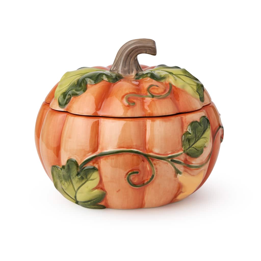 Certified International Harvest Fields 3-D Pumpkin Set of 2 Covered Soup Bowl - 5.88"W x 5.88"D x 4.63"H