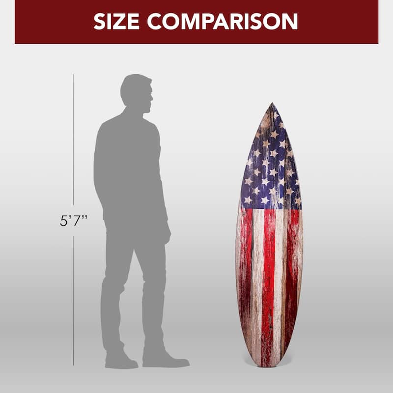 American Flag Wood Surfboard Plaque Wall Sign - 60"x15" - 60" x 15"
