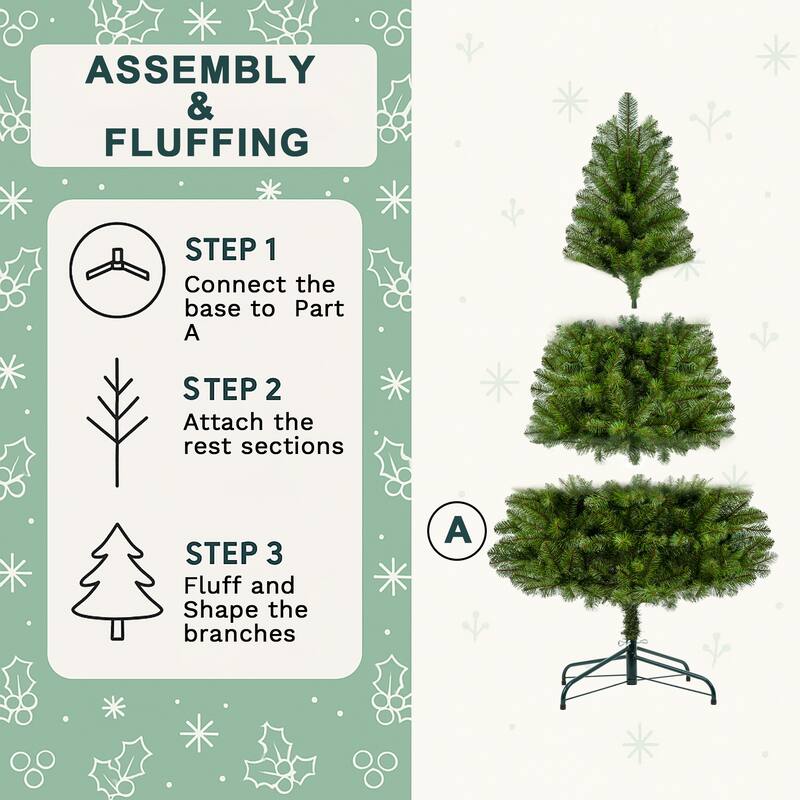 7FT Unlit Artificial Christmas Tree 775 Tips Full PVC Branches Classic Green Metal Stand Indoor