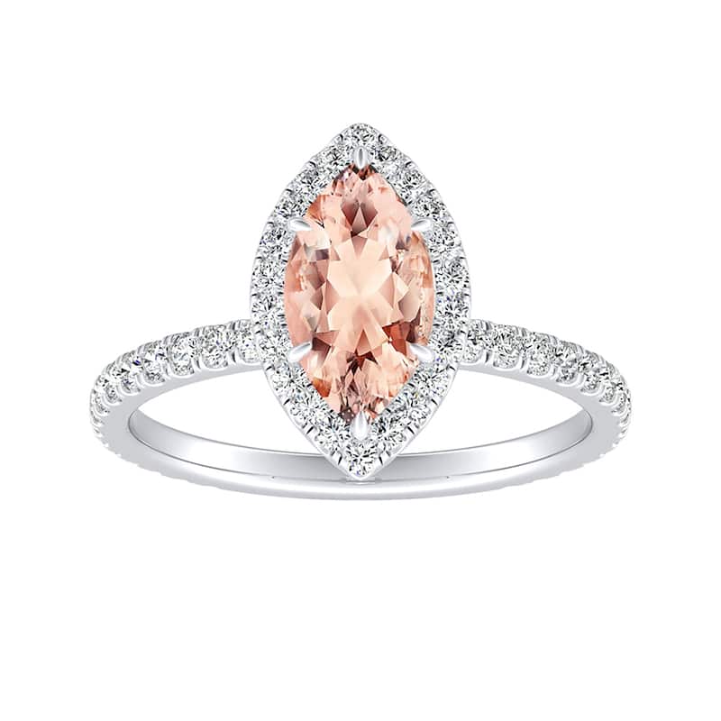 Auriya 14K Gold 3ct Marquise Morganite Halo Diamond Engagement Ring 5/8ct TDW - White - 4.5