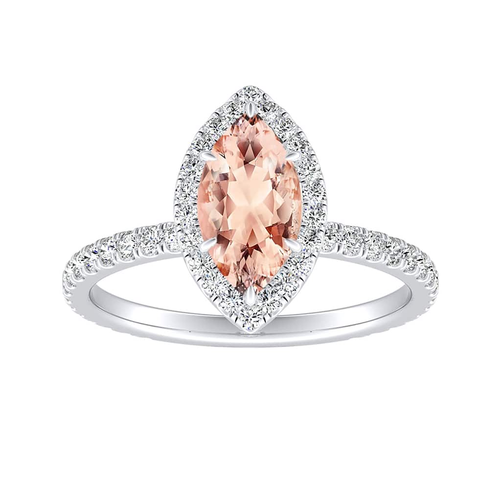 Auriya 14K Gold 3ct Marquise Morganite Halo Diamond Engagement Ring 5/8ct TDW