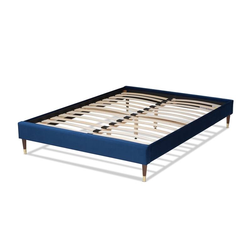 Volden Glam and Luxe Velvet Fabric Upholstered Wood Platform Bed Frame with Gold-Tone Leg Tips