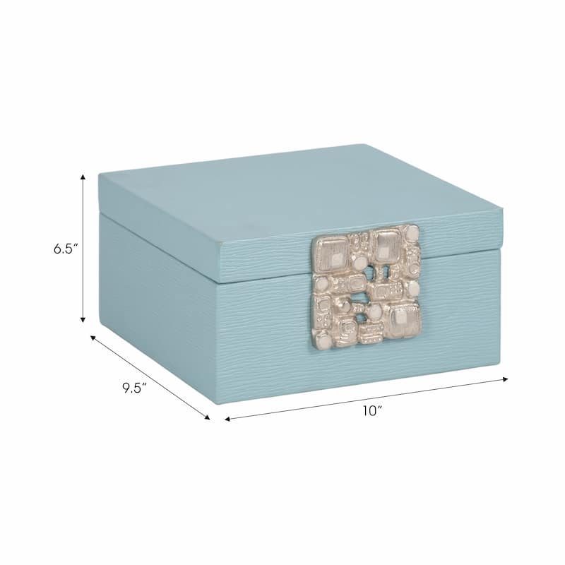Sagebrook Home 8" Faux Leather Blue/silver Crinkle Box - 10" x 9.5" x 6.5" - 10" x 9.5" x 6.5"