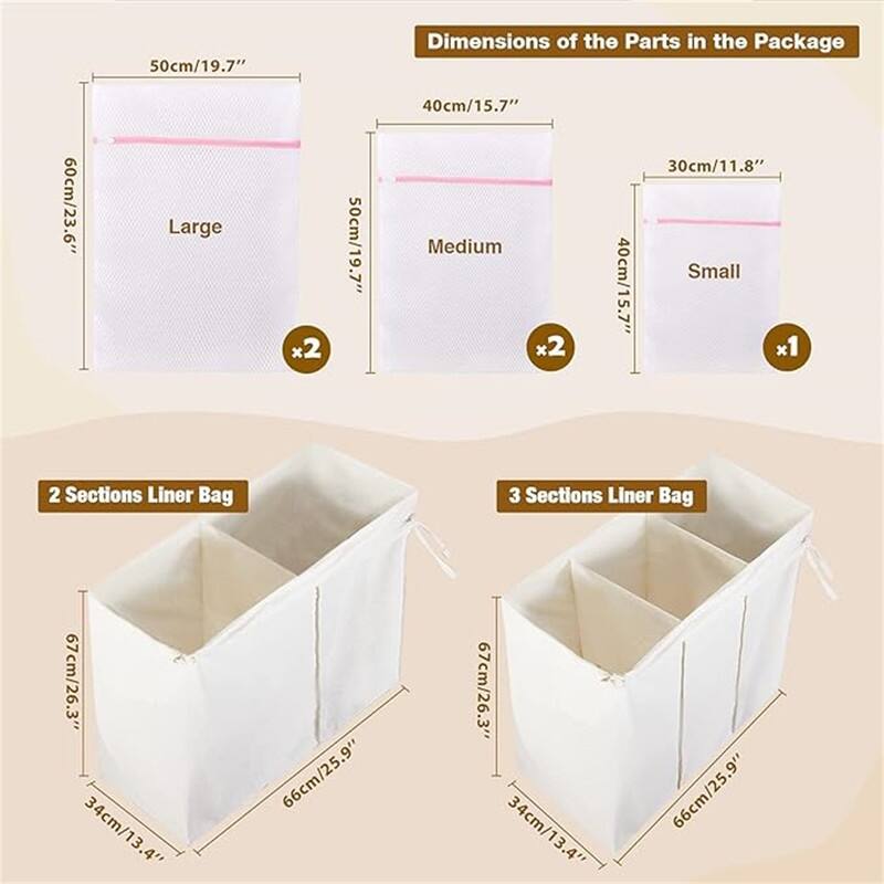 Laundry Hamper with Lid, 125L Large Clothes Hamper with 3-Section and 2-Section - 25.6"L x 13"W x 23.6"H