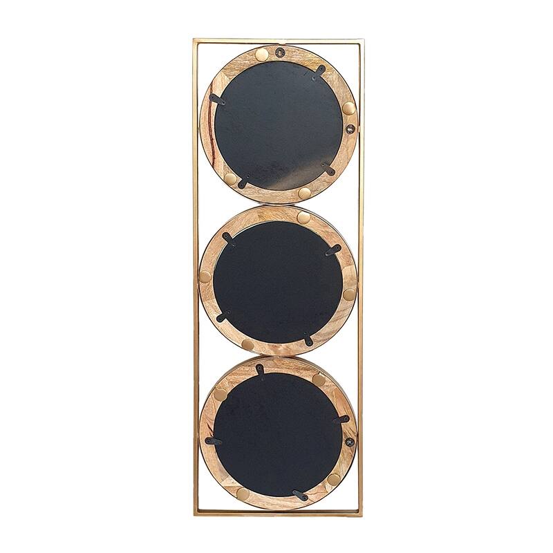 3 Mirror Piece Wall Mirror in Gold Rectangular Frame, Home Wall Decor for Bedroom Living Room, 40"x14" - Brown