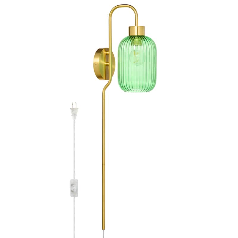 Adrienne River of Goods Green Glass and Metal Retro Wall Sconce - 5.375" x 8.625" x 32.25"