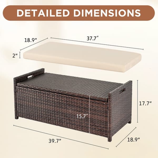Outdoor Wicker Storage Bench Deck Box, Patio Furniture Pool Container ... - Wicker Storage Bench Patio