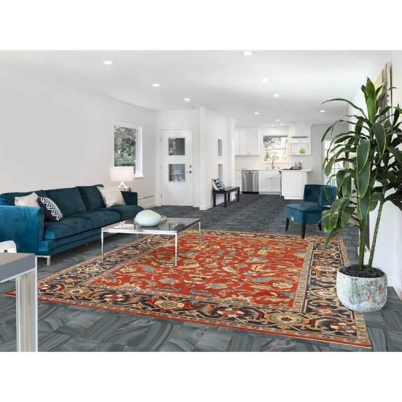 Hand Knotted Oriental 100% Wool Carpet Traditional All-Over Oranges & Rust Heriz (serapi) Area Rug - 9' 9'' X 8' 0''