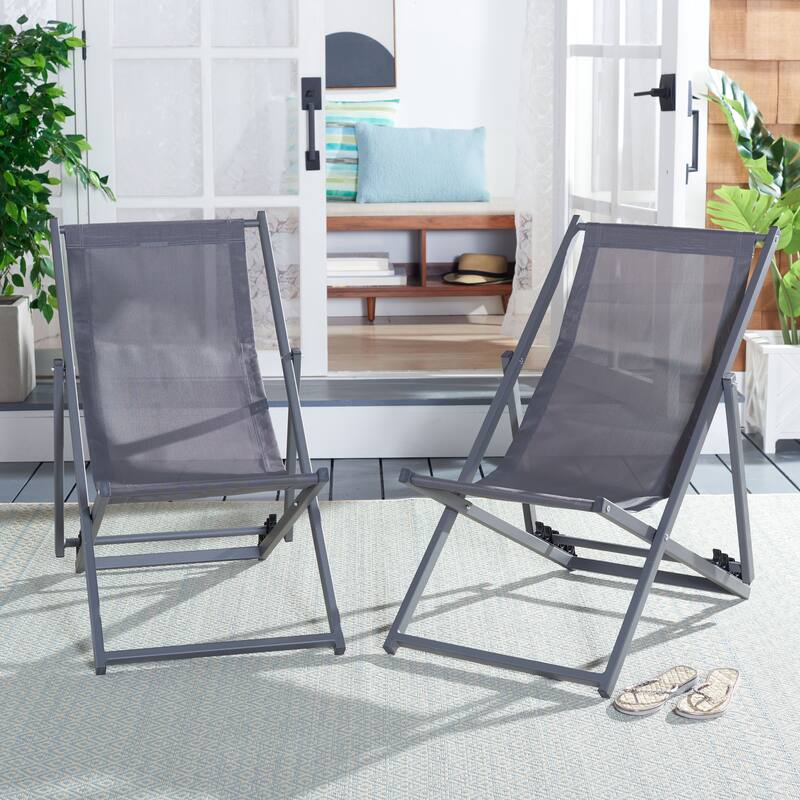 SAFAVIEH Outdoor Malaya Set of 2 Sling Chairs - 36" W x 22" D x 30" H - 36Wx22Dx30H