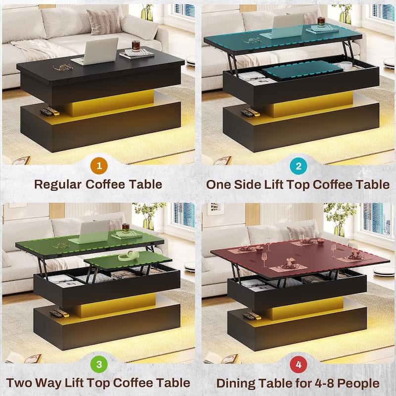 Coffee Table Lift Top 2 Drawers Hidden Compartment for Living Room
