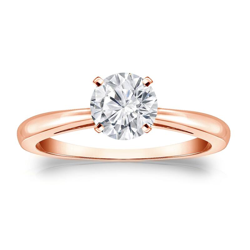 Auriya 14k Gold 1 carat TW Round Solitaire Moissanite Engagement Ring - Rose - 8