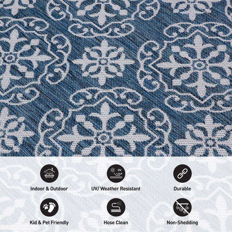 World Rug Gallery Transitional Geometric Textured Flat Weave Indoor/Outdoor Area Rug