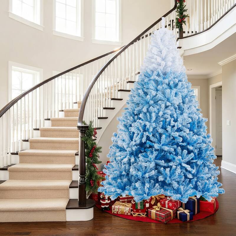 Gymax Artificial Christmas Tree Hinged Snow Flocked Xmas Tree w/ Lush