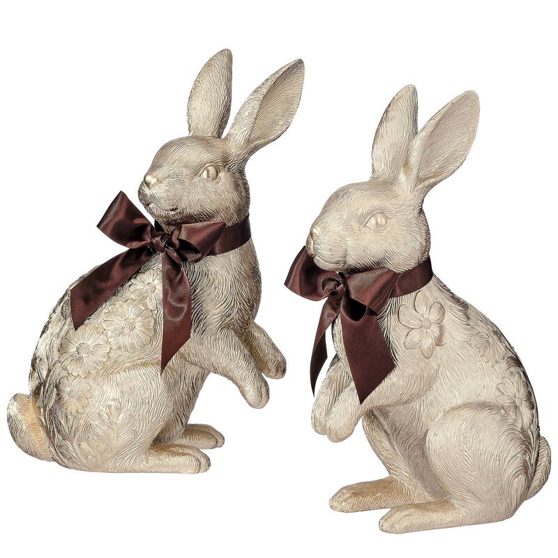 11" Resin Golden Bunny Set of 2