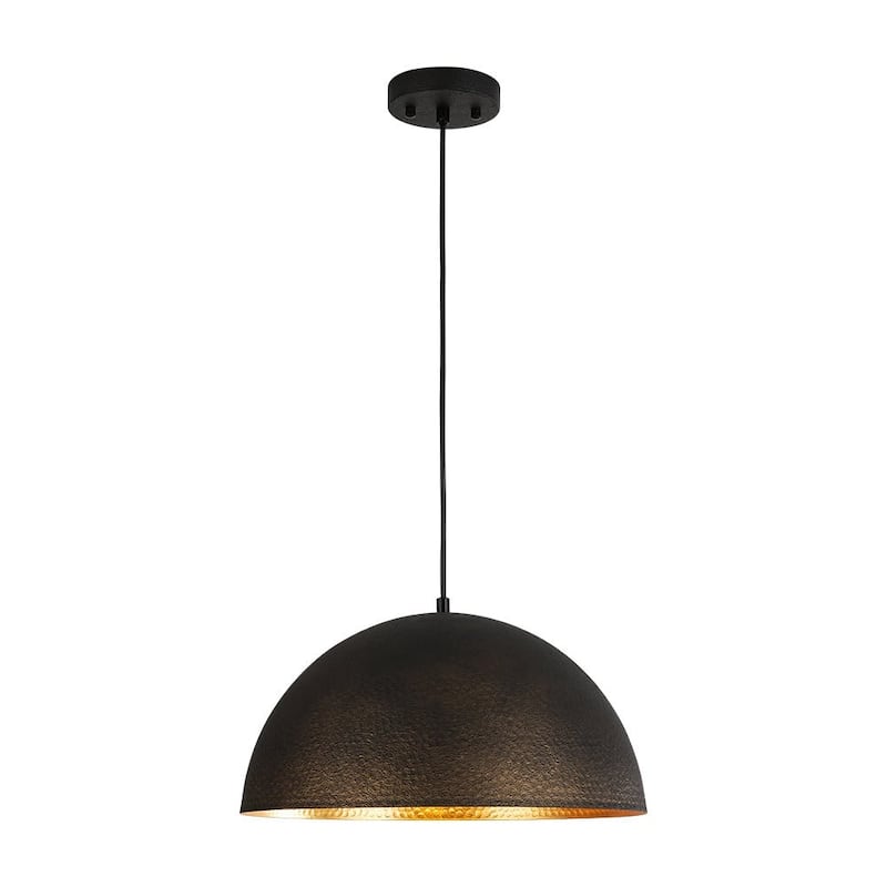 Industrial 1-Light Black Large Metal Dome Pendant Light Sprayed Gold - 15.7 inches