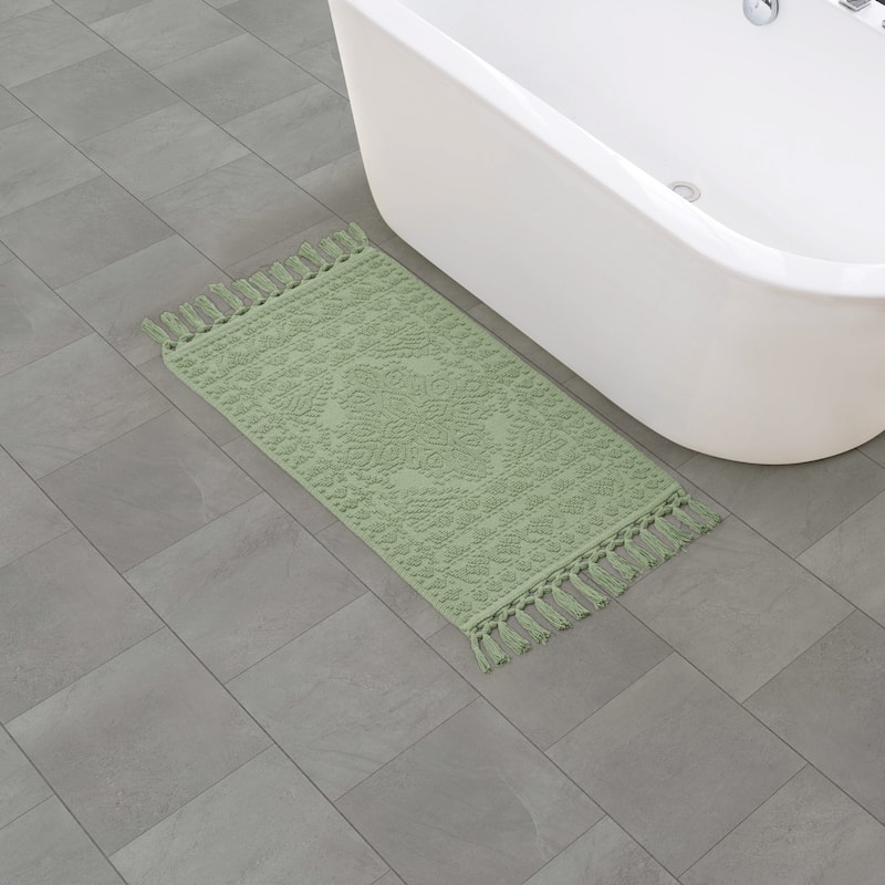 French Connection Nellore Fringe Cotton Bath Rug - Seedling Green - 20x38