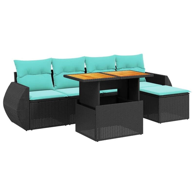 vidaXL Patio Sofa Set with Cushions Outdoor Furniture 6 Piece Poly Rattan - 21.7 x 21.7 x 14.6