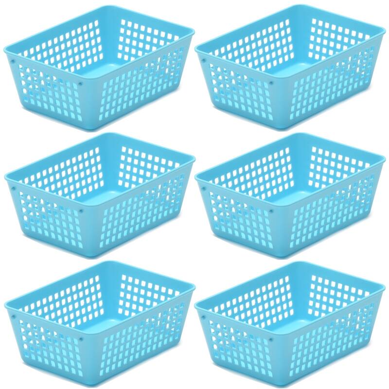6-Pack Plastic Storage Baskets for Office Drawer, Classroom Desk - Blue