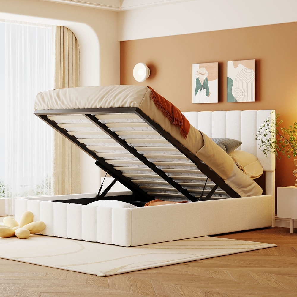 White full platform bed sales with storage