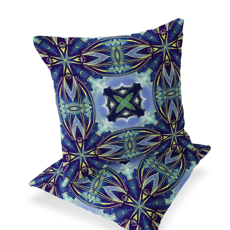 HomeRoots Set of Two 16" X 16" Blue and Green Blown Seam Floral Indoor Outdoor Throw Pillow - 16.00' X '16.00' X '5.00