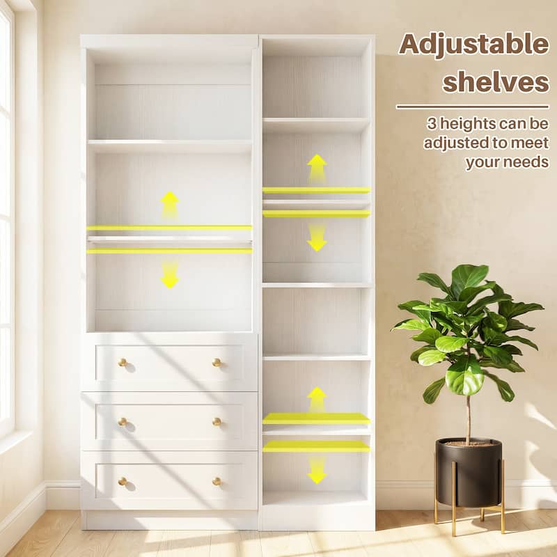 80" Tall Display Bookcase with Drawers and Adjustable Shelves, Modern Bookshelf Storage Cabinet for Living Room, Home Office,