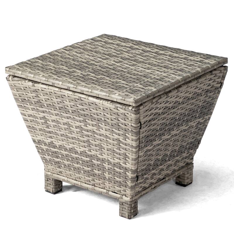 Outdoor PE Wicker Side Table with Storage Steel Frame Patio Garden Balcony - 19.7 x 19.7 x 16.5