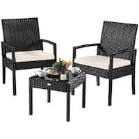 Costway 3 PS Outdoor Rattan Patio Furniture Set Backyard Garden Furniture Seat Cushioned