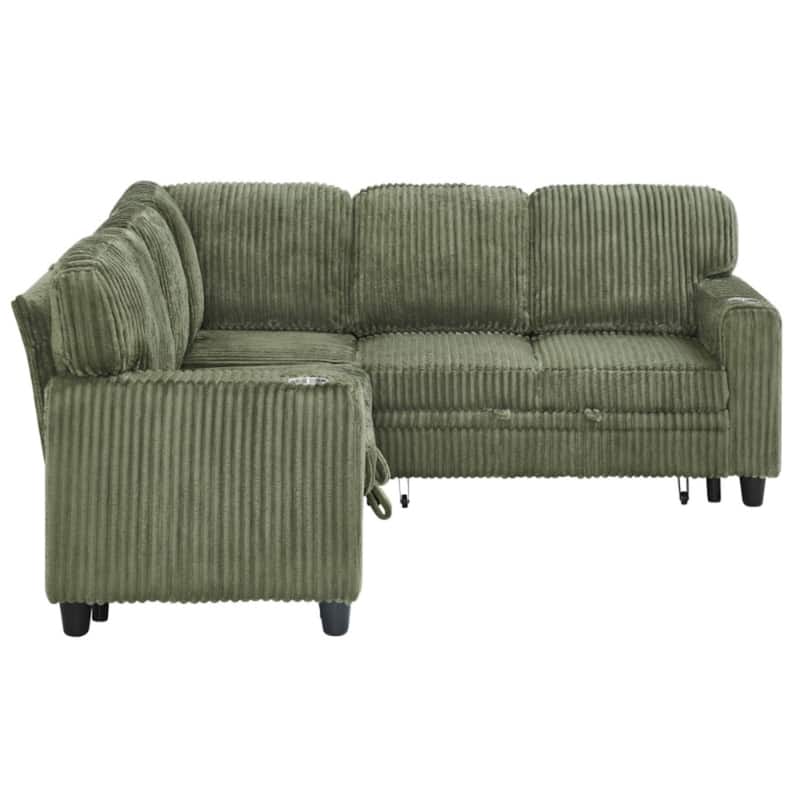 81" L-Shaped Corduroy Sectional Sofa with Pull-Out Bed