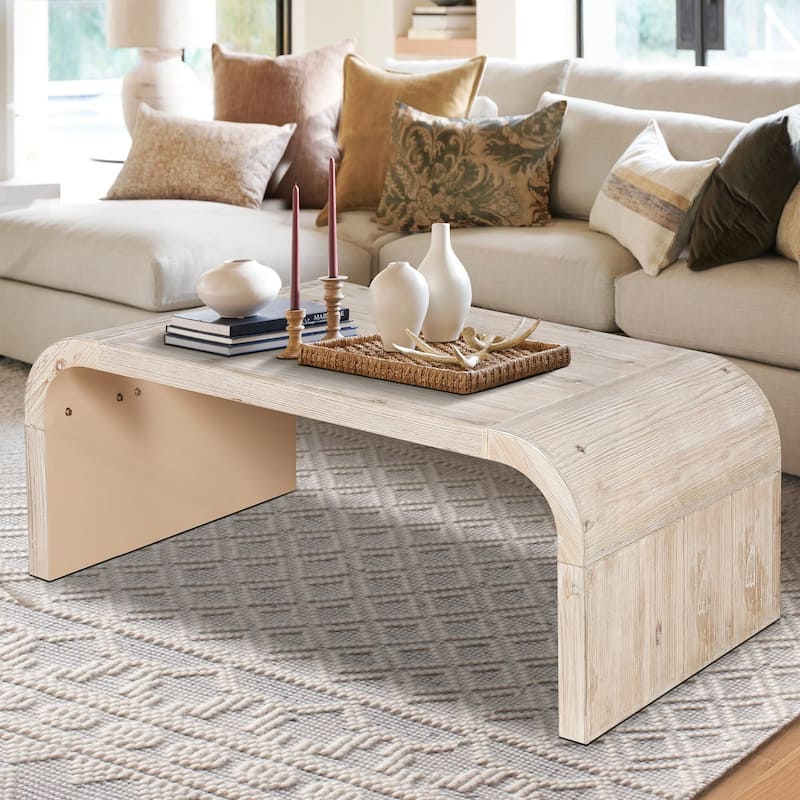 Charming Vintage Farmhouse Coffee Table with Artistic Design for Stylish Homes - Antique White,Natural Wood Wash