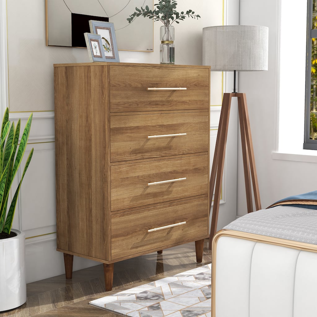 Quinset Mid-Century Modern Oak 4-Drawer Wood Vertical Dresser by Furniture of America