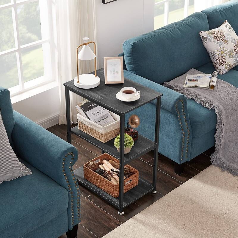 Tall End Side Table,30" Height Nightstand with 3-Tier Storage Shelf - 21.6"D x 13.8"W x 30"H