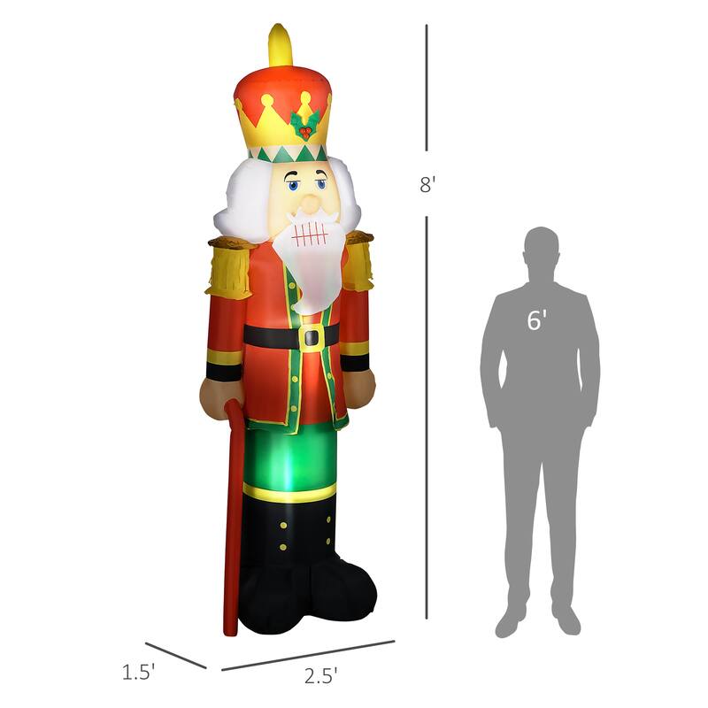 HOMCOM 8' Inflatable Christmas Nutcracker Soldier with 4 LED Lights, Blow-Up Outdoor LED Yard Display, Waterproof