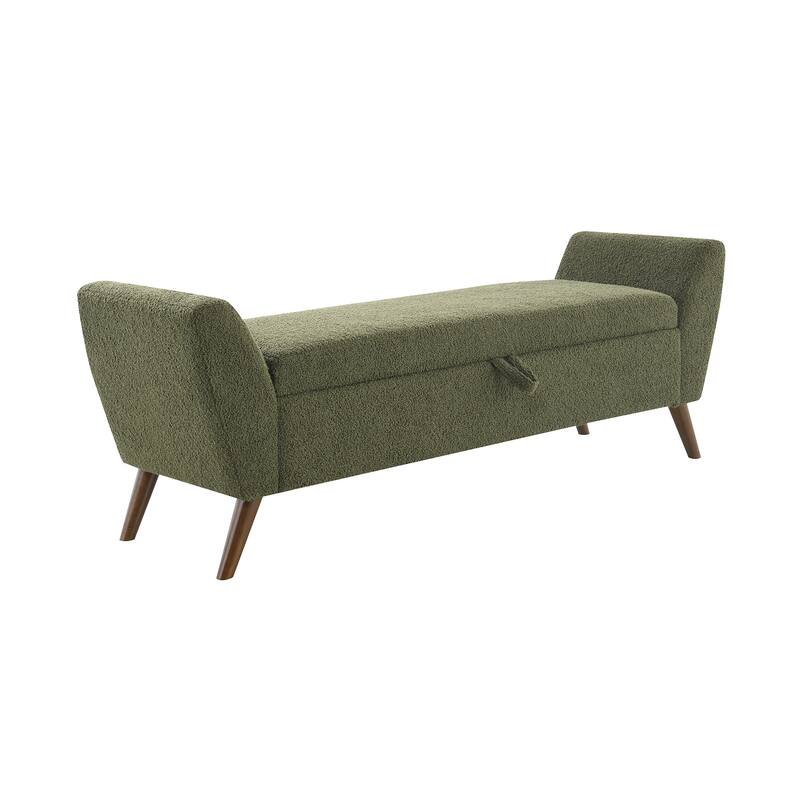 60"Modern Storage Bench with Mid-Centruy Wood Legs,Bench with Storage for Living Room & Bedroom,Comfort Padded