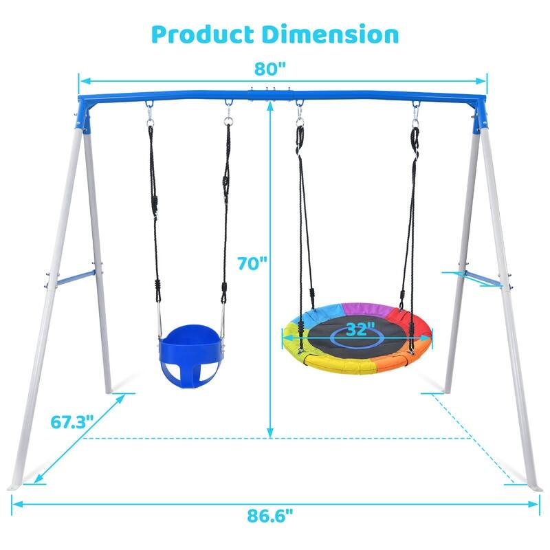 440lbs Heavy Duty A-Frame Metal Swing Sets for Backyard with 1 Saucer Swing and 1 Toddler Swing
