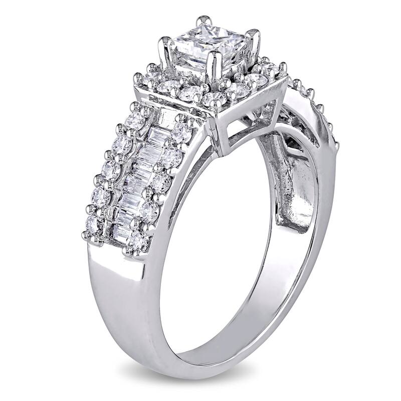 Miadora 1 2/5ct TDW Princess Cut and Baguette Diamond Engagement Ring in 14k White Gold