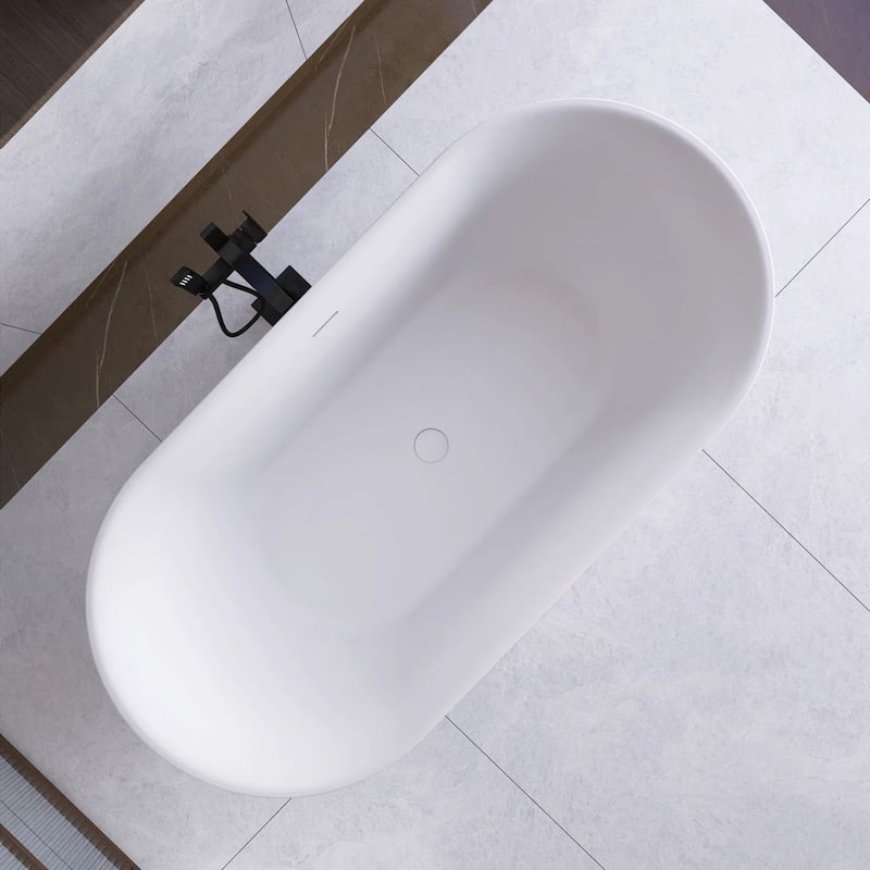 63 in. Solid Surface Freestanding Flatbottom Soaking Bathtub