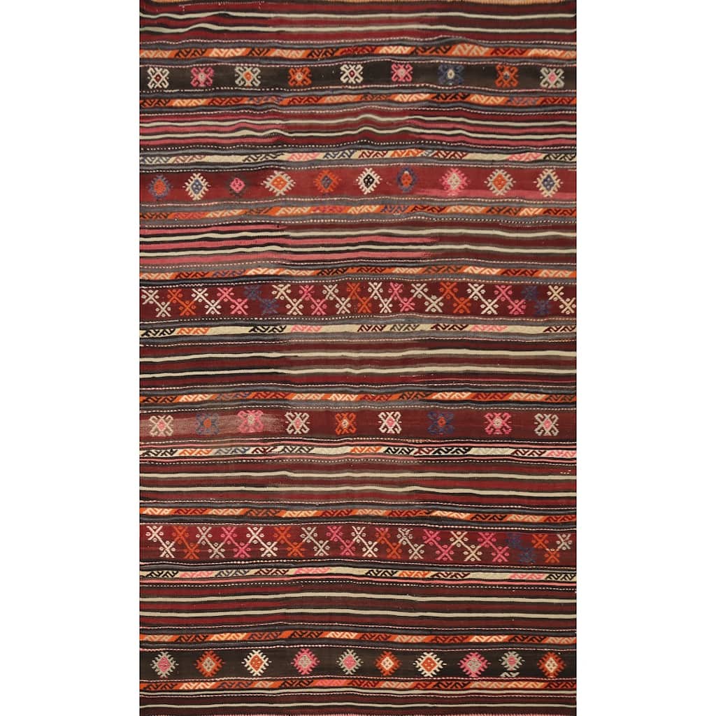 Hand Woven Oriental 100% Wool Carpet Southwestern Tribal Multi-Colored Kilim Area Rug - 9' 10'' X 6' 2''