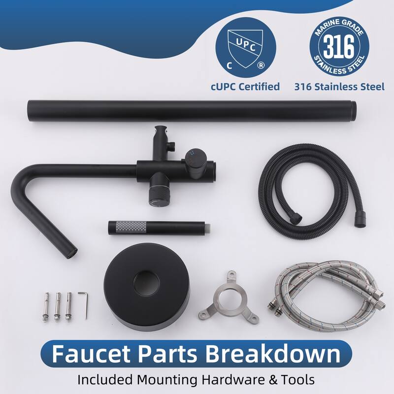 Modland 46''H Outdoor Shower System 316 Stainless Steel Thermostatic Freestanding Poolside Faucet with Swivel Spout - 46'' H