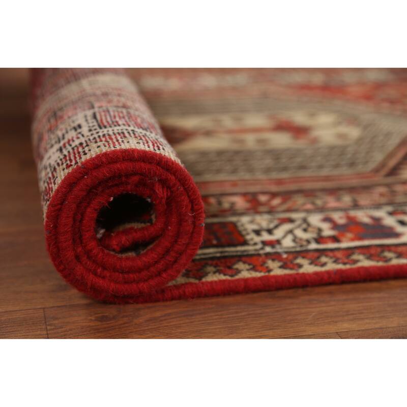 Hand Knotted Oriental 100% Wool Carpet Traditional Geometric Red Ardebil Runner Rug - 14' 8'' X 3' 3''