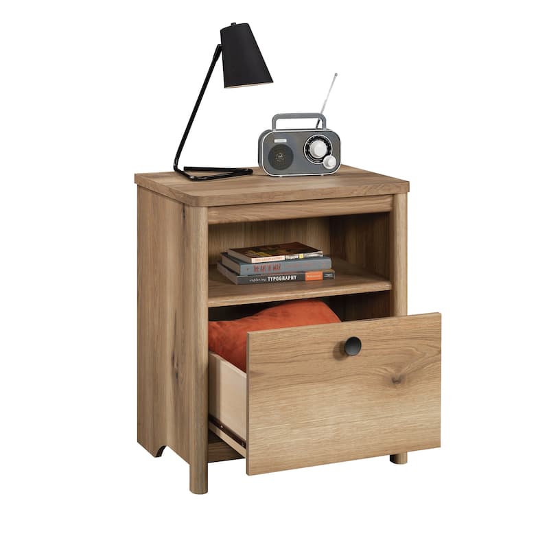 Engineered Wood Vintage Night stand with Open Shelf and Smooth Drawer, Brown