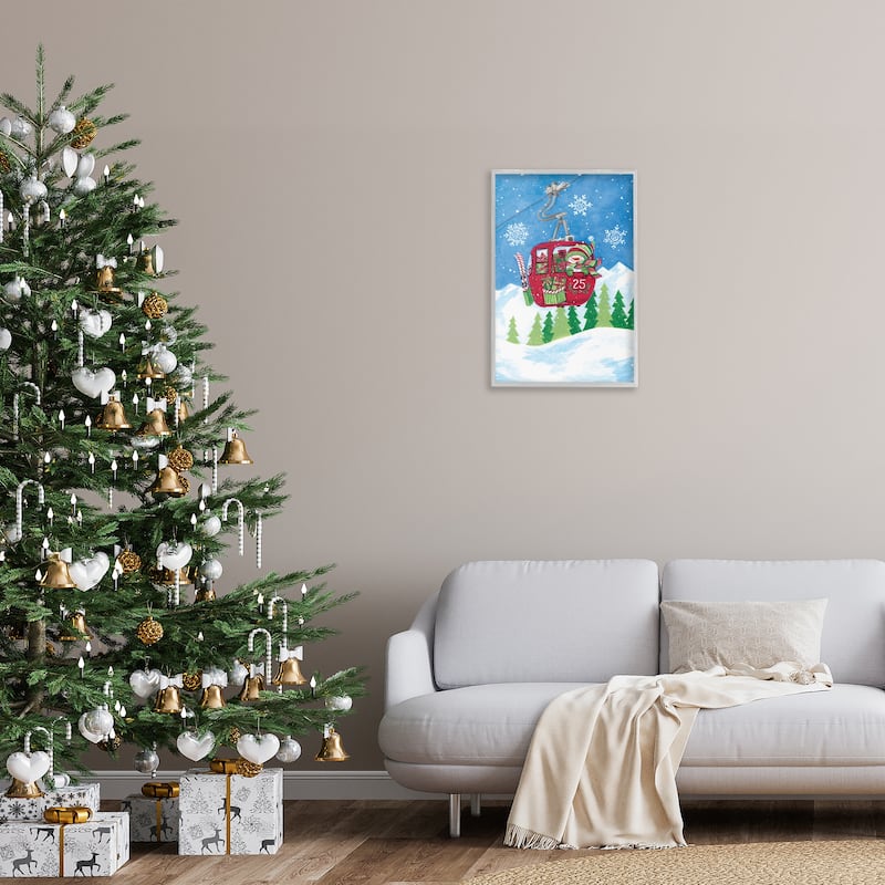 Stupell Snowman on Ski Lift Framed Giclee Art Design By Diane Kater